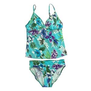 Islander Tankini Swimsuit Set Womens Size 8 Floral Tropical Resortwear Coastal